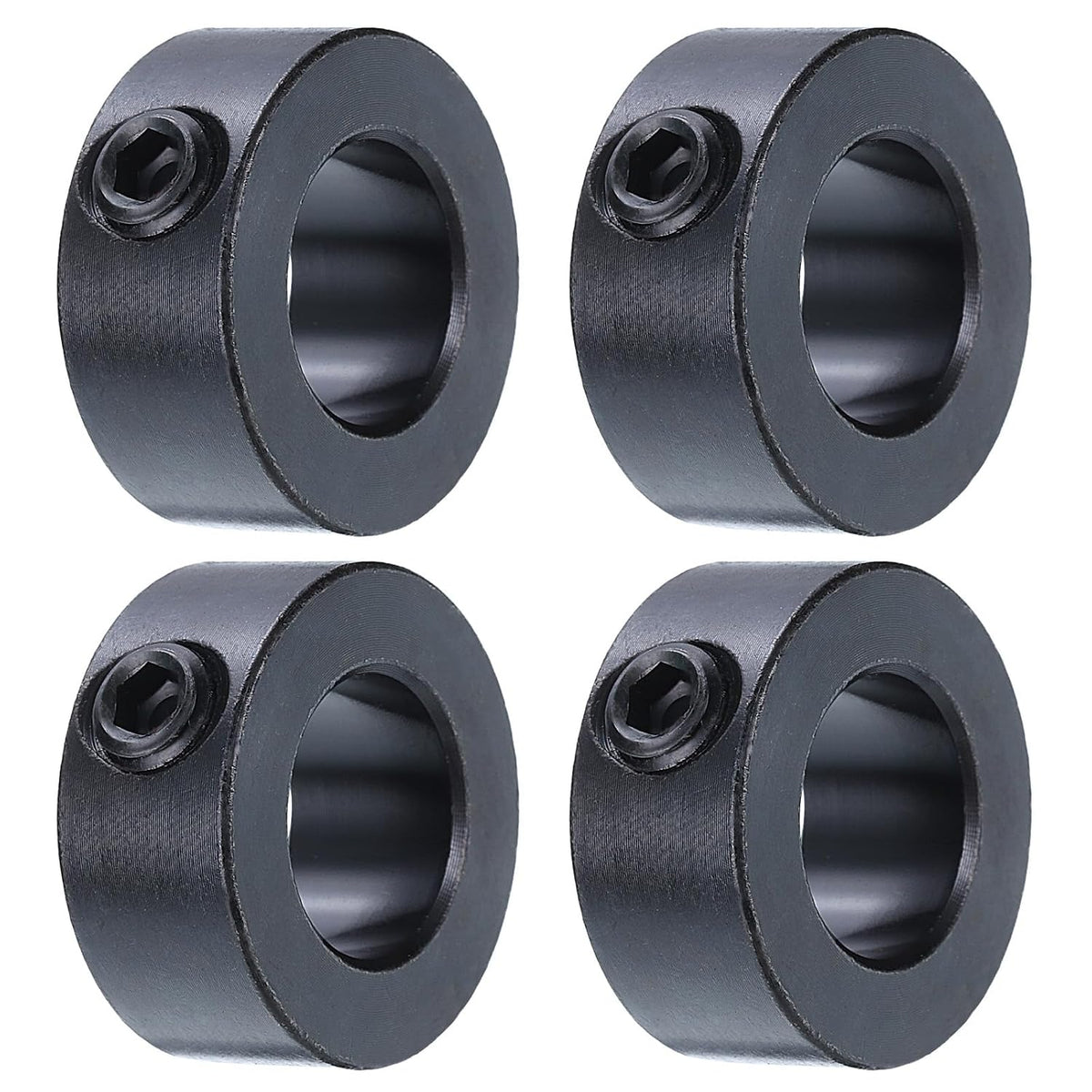 4pcs Set Screw Collars 5/8" Bore Carbon Steel Shaft Collars, 1-1/8" OD, 1/2" Width Axle Collar Clamp for Linear Rod Shaft Guide, Black Oxide