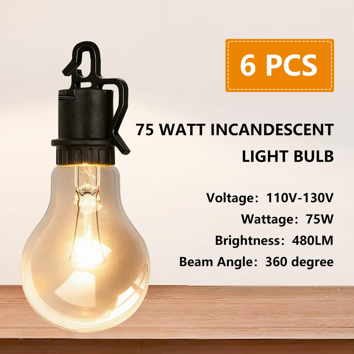 LinkMejor 75 Wat Bulb Bombillas Incandescentes, Base E26 A19 Blanco Cálido, 6 Unidades