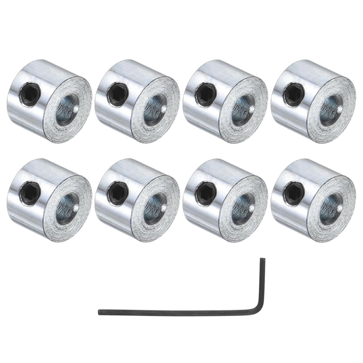 8pcs Set Screw Shaft Collars 1/8" Bore Zinc Plated Steel Shaft Collars, 3/8" OD, 1/4" Width Axle Collar Clamp with Hex Wrench