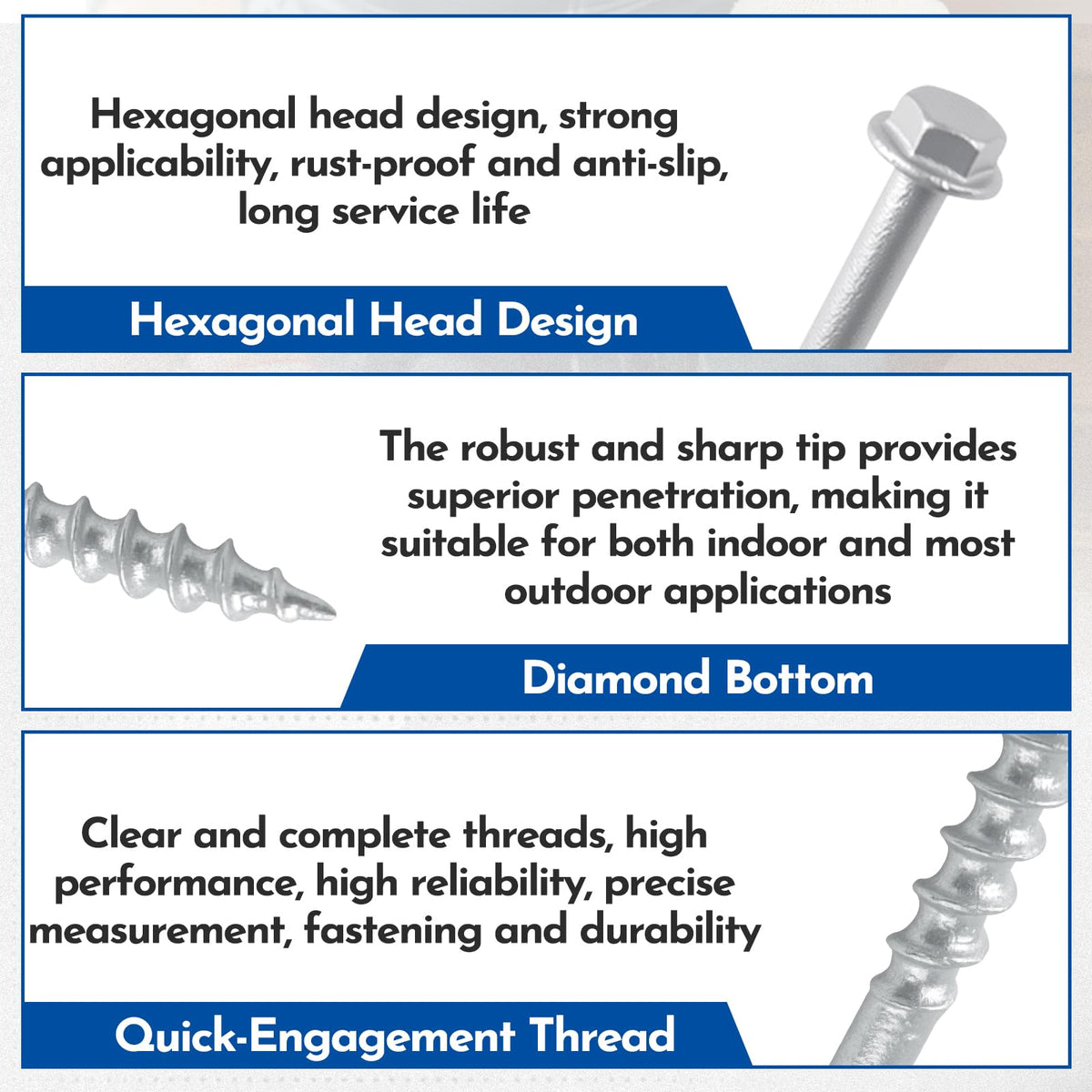 #10 x 1-1/2“ SD Connector Screws, SD10112R100 Joist Hanger Screws 1/4" Hex Head with 0.380"-Dia, Mechanical Galvanized,for Construction, Home Improvement (100PCS)