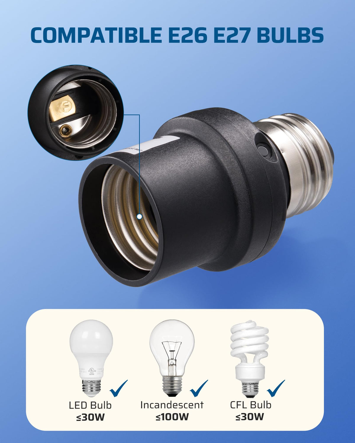 LinkMejor 2 ADET Çift Sensör Işık Sensörü Soketi, E26/E27 Soket Adaptörü
