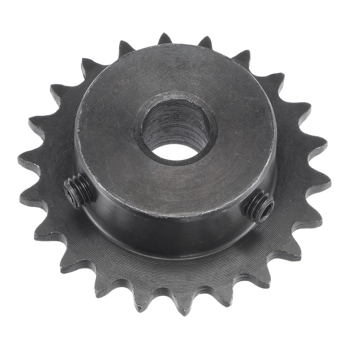 22 Tooth Roller Sprocket B Type, #25 Chain, Single Strand 1/4" Pitch, 10mm Bore Black Oxide C45 Carbon Steel with Set Screws for ISO 04C
