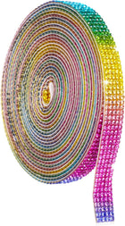 LinkMejor Crystal Rhinestone Ribbon Roll, 5 Rows of 4 Yard Self Adhesive Crystal Strips, Rhinestone Stickers for Arts Crafts Wedding Birthdays Decoration Rainbow