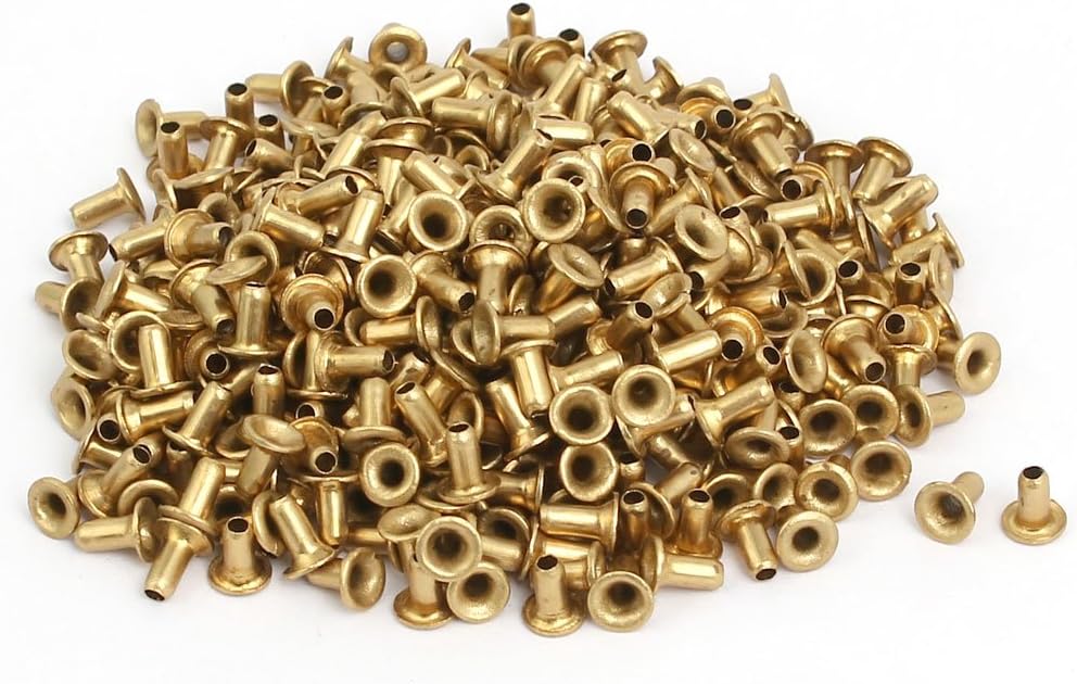 LinkMejor 500pcs M2x4mm Brass Plated Metal Hollow Eyelets Rivets Gold Tone