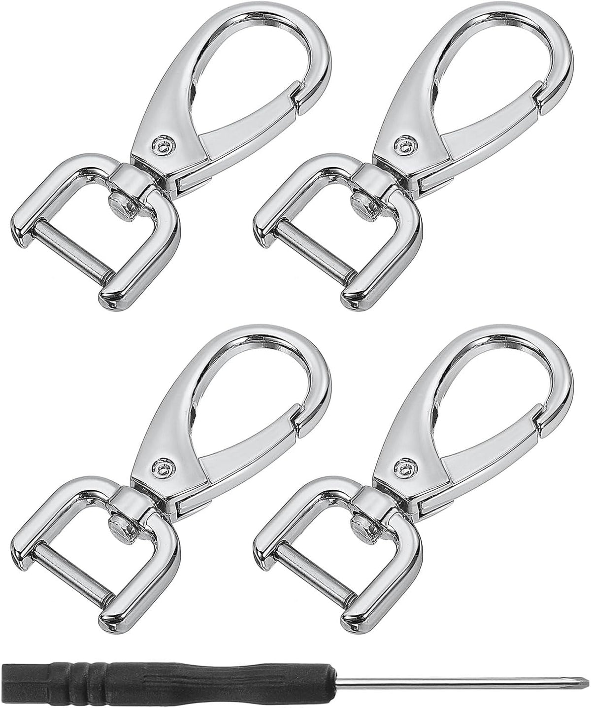 LinkMejor 4Pcs Swivel Clasps Hook, 12mm(0.5 Inch) D Ring Detachable Snap Hook Metal Lobster Claw Clasp Hook with Screwdriver for Purse Keychain DIY Craft, Silver