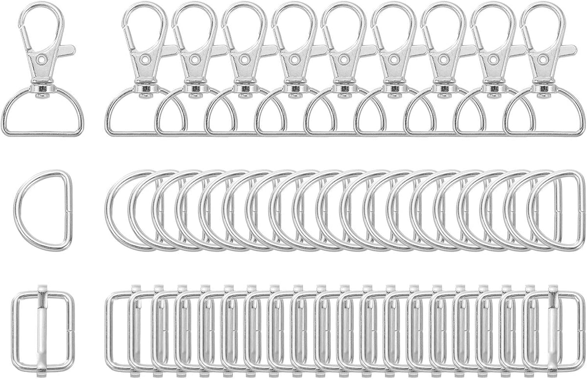 50 Pcs Key Chain Swivel Hook Set, Keychain Clip Hook with D Rings and Slide Buckles for Purses Keychain Lanyard Handbags, Silver(3/4 Inch)