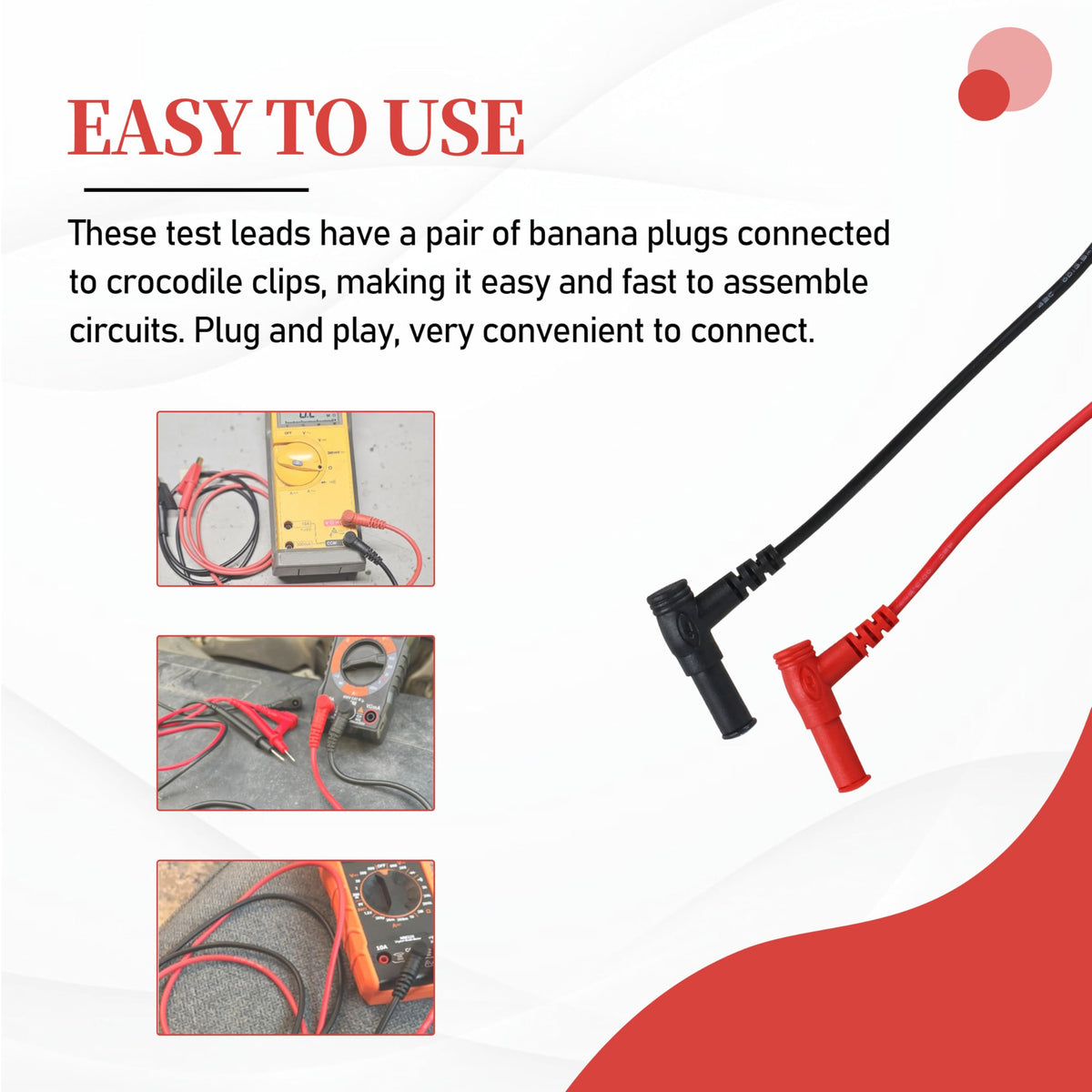 Cable de prueba de 3 pies de clip de alligator reemplazo para multímetro Klein Tools
