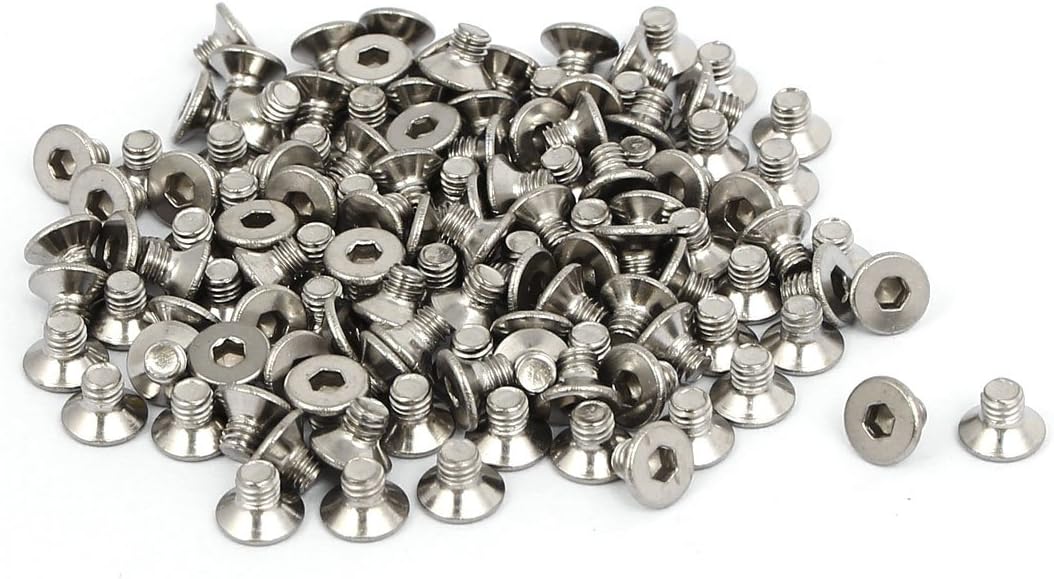 M3x4mm 304 Stainless Steel Flat Head Hex Socket Screws Fasteners DIN7991 120pcs