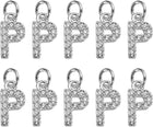 LinkMejor Rhinestone Letter Charm, 10pcs Crystal Zirconia Copper Alphabet P Pendants Slider Letter Charm for Wristbands Bracelets Necklace Jewelry Earring DIY Craft, Silver
