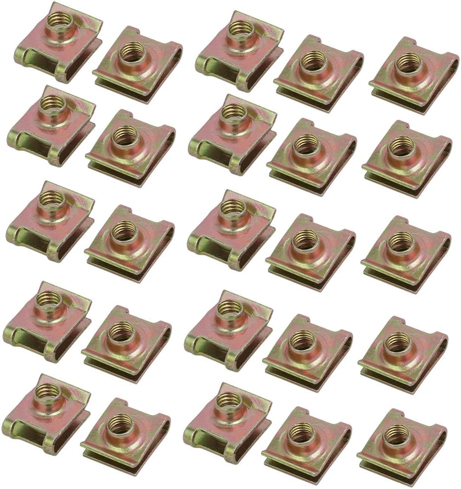 Fit M6 Screw 65Mn Steel Zinc Plated U Nut Brass Tone 18mm x 14mm 25pcs