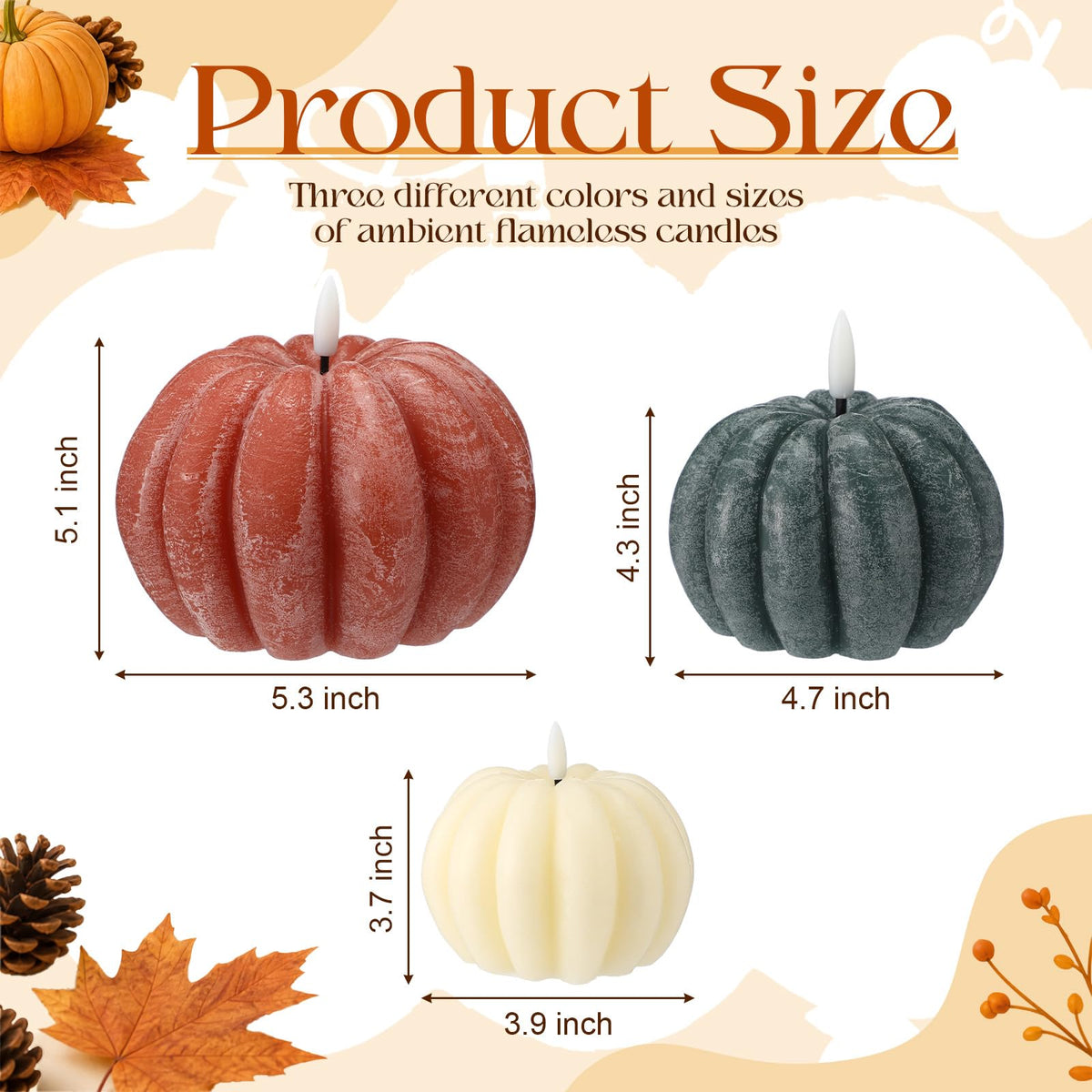 LinkMejor 3 PCS Fall Pumpkin Flameless Candles