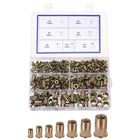 368 Pcs Rivet Nut, Carbon Steel SAE Thread Rivet Nuts Kit Flat Head Threaded Insert Nuts for Automotive, Home Decor and Industrial, Zinc