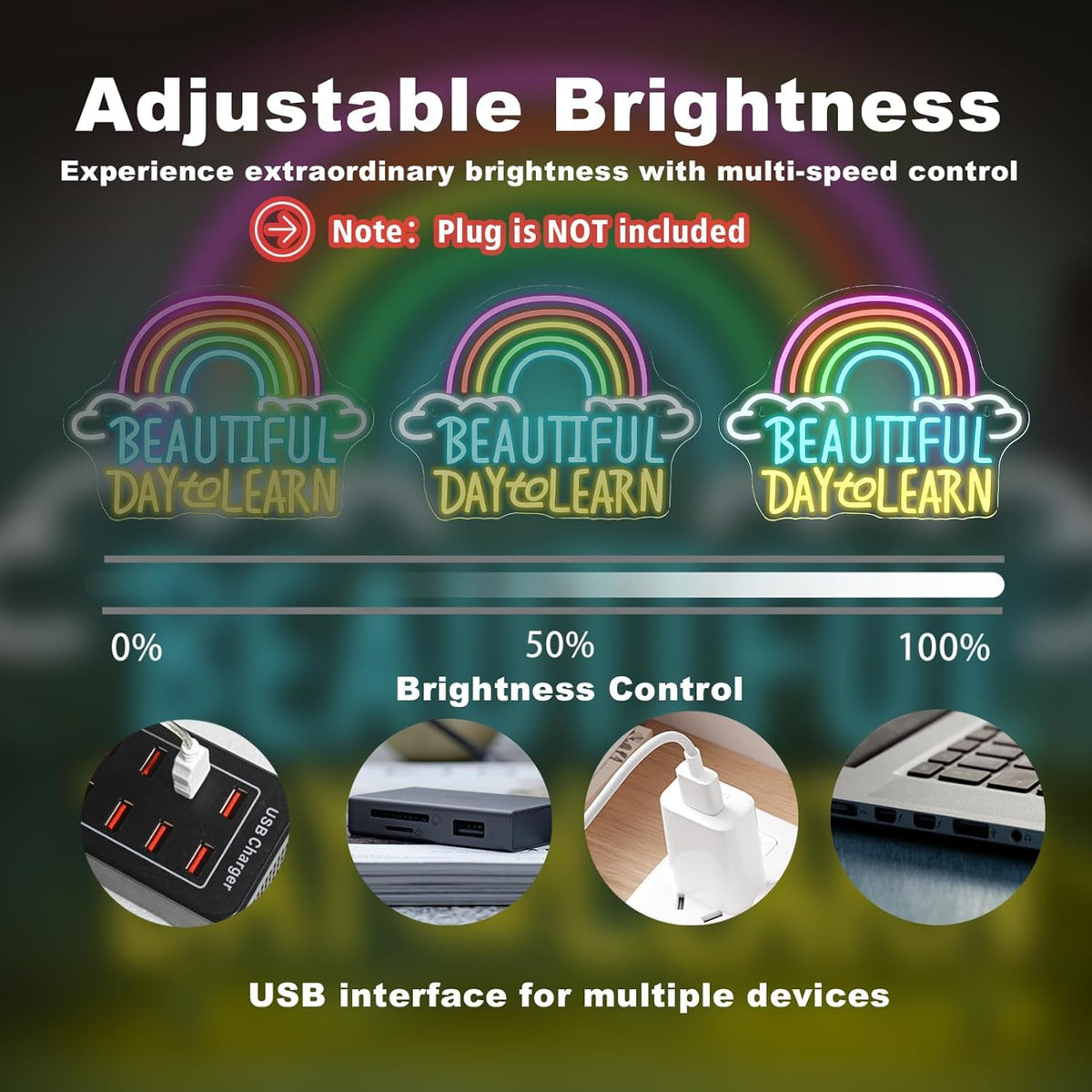 Lesende Neon-Tafel Dimmbare Regenbogen-Wandlampe Geschenk für Klassenzimmerdekor