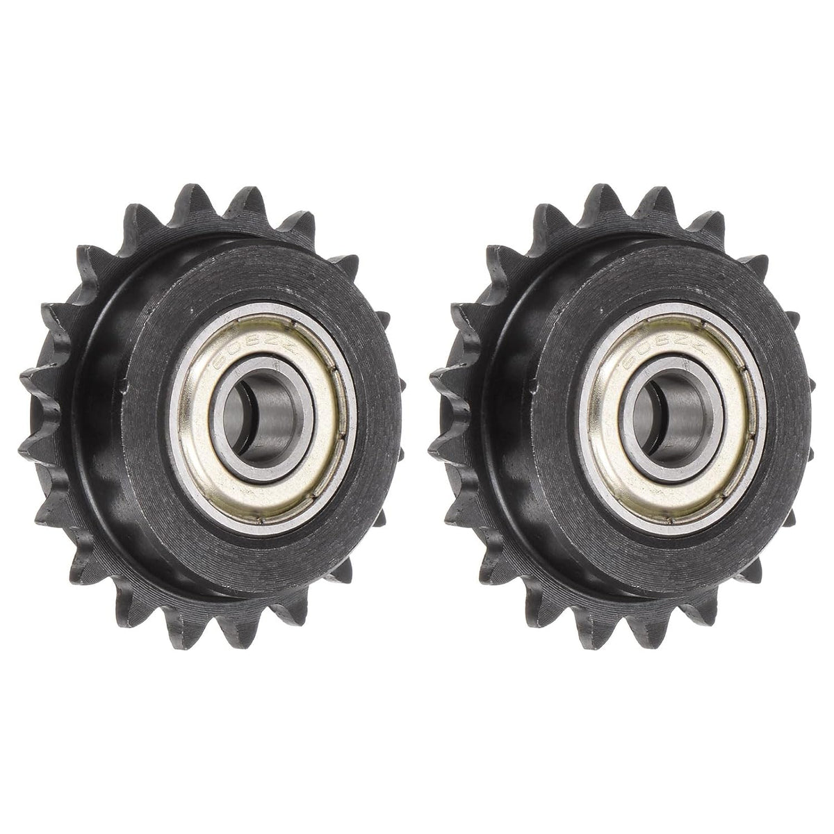 2pcs ANSI #25 / DIN(ISO)04C Roller Chain Idler Sprocket 8mm Bore, 1/4" Pitch, Hardened 20 Tooth Tensioner Sprocket, Insert 2 Bearings
