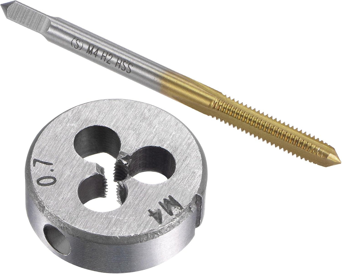 Tap and Die Set Metric M4 x 0.7, HSS (High Speed Steel) Titanium Plated Machine Straight Flute Thread Screw Tap, Alloy Steel Round Threading Die