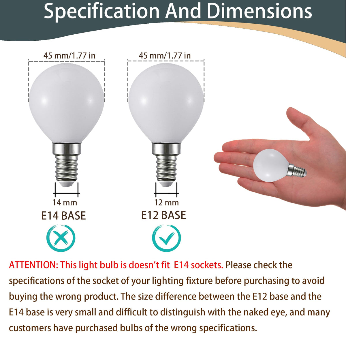 Lâmpada LED G45/G14 E12, 2,5W, Globo Pequeno, Embalagem de 6 Peças (Cor: 3000K)