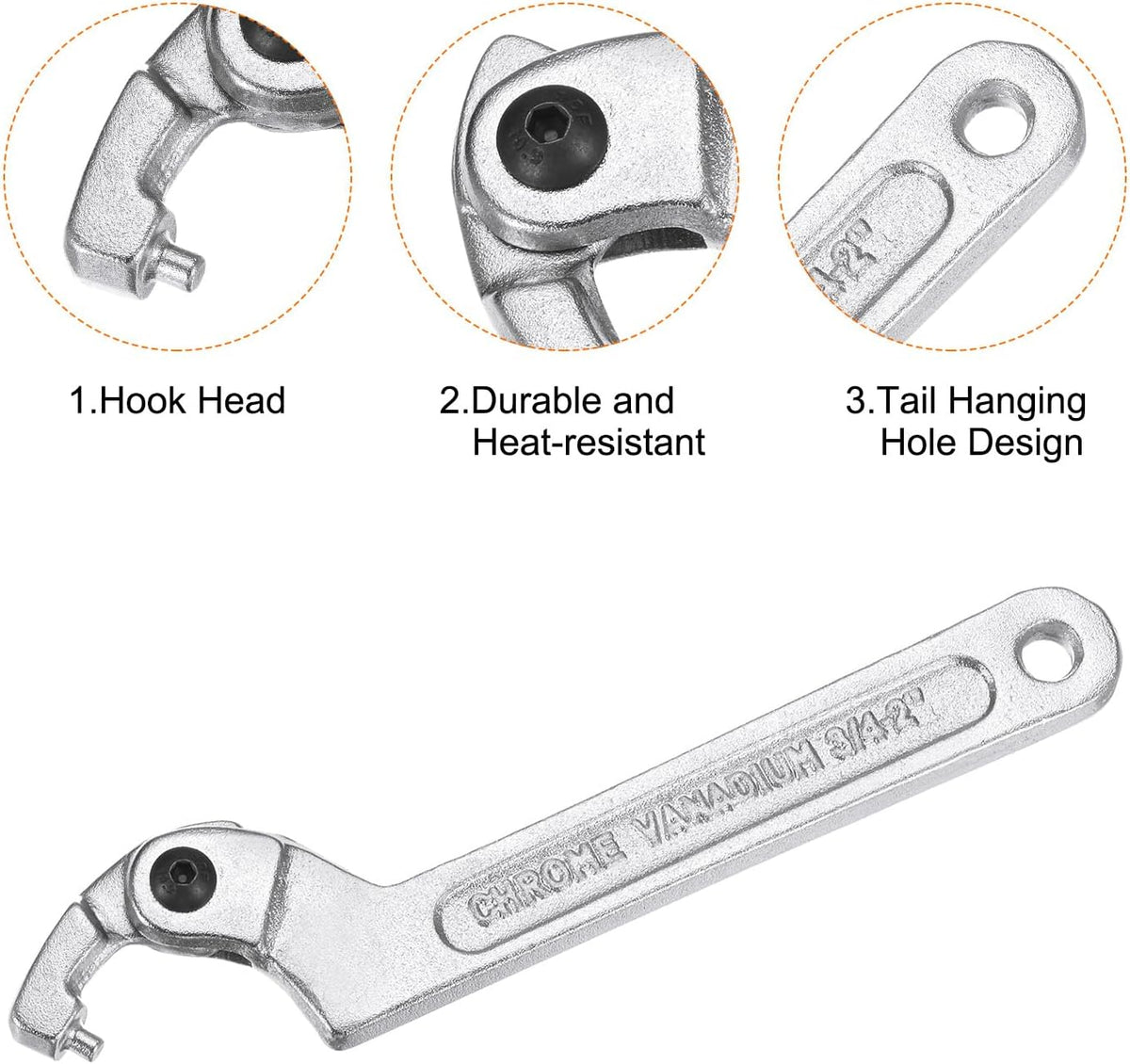 3/4-2"(19-51mm) C skruetrækker Justerbar Cirkulær Pin Skruetrækker Værktøj Krom Vanadium til Nøglebolte Maskintools Maskinværktøj, Sølvtoning