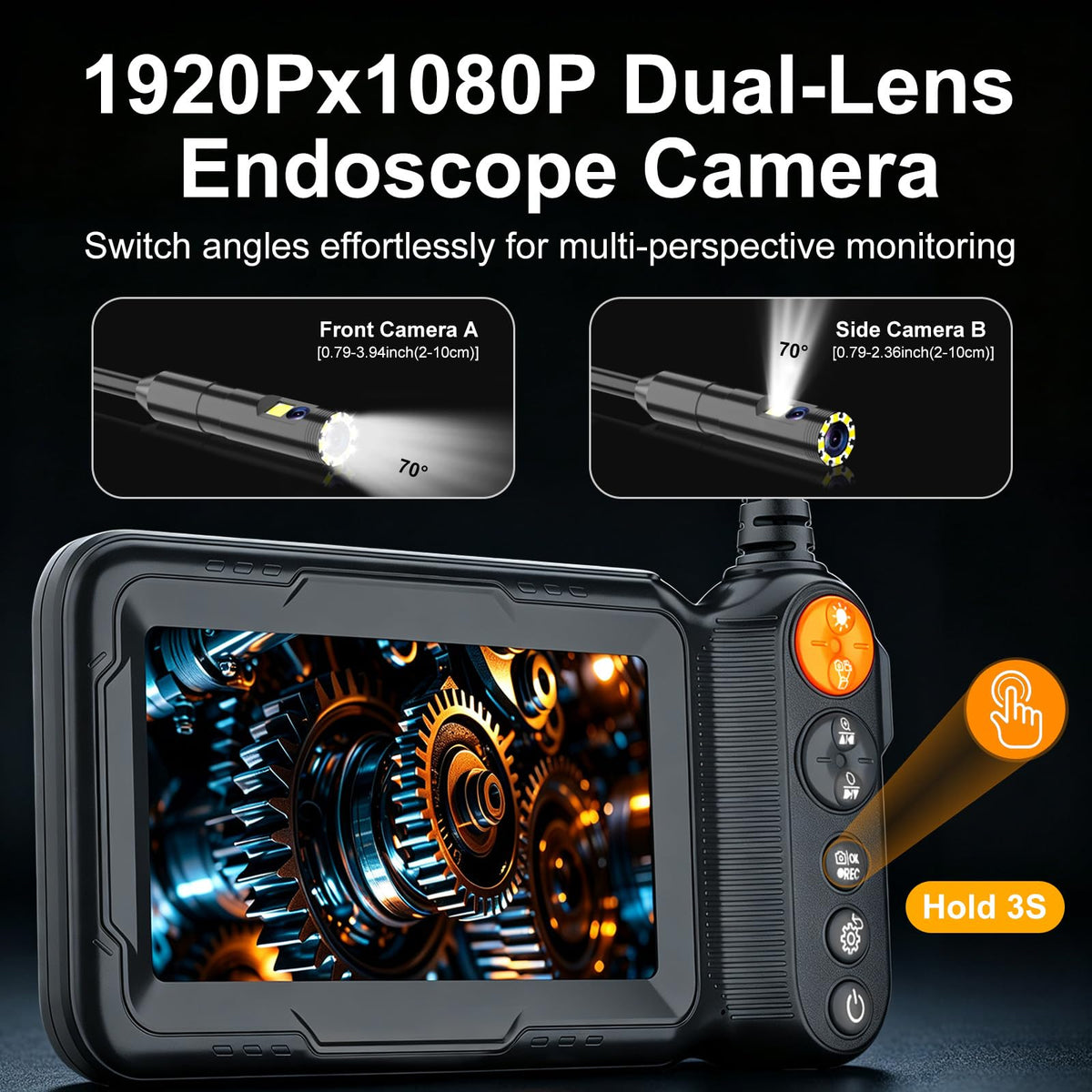 5" IPS 1920P HD กล้องเทลาศัพท์กล้องดูภายในกับไฟ, กล้องกล้องแบบลู่สองลู่