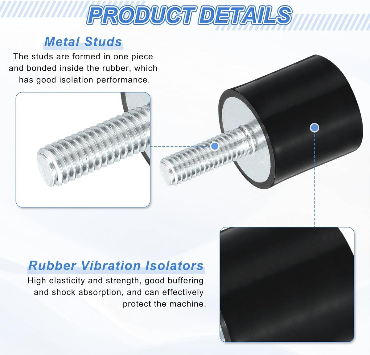 4Adet M6 Delikli Lastik Montaj, Vibration Isolatörleri, 25 x 20mm Çaplı Çubuklu Dikmeli Dikdörtgen Darbe Absorberi, Kaymaz Trenler İle