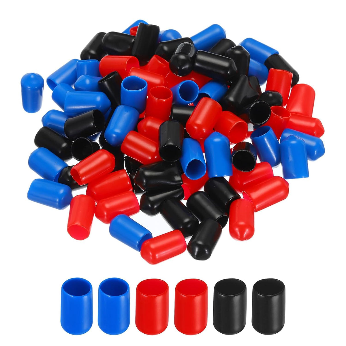 180pcs Rubber End Caps 9.5mm(3/8") ID Vinyl PVC Round Tube Bolt Cap Cover Screw Thread Protectors, Black Red Blue