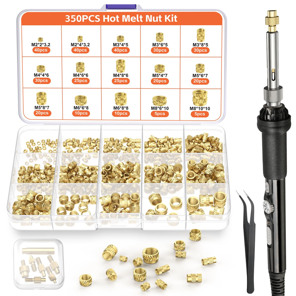 LinkMejor Ferramenta de Inserção de Conjunto de Calor, Kit de Inserções Fretadas M2-M8 para Impressão 3D