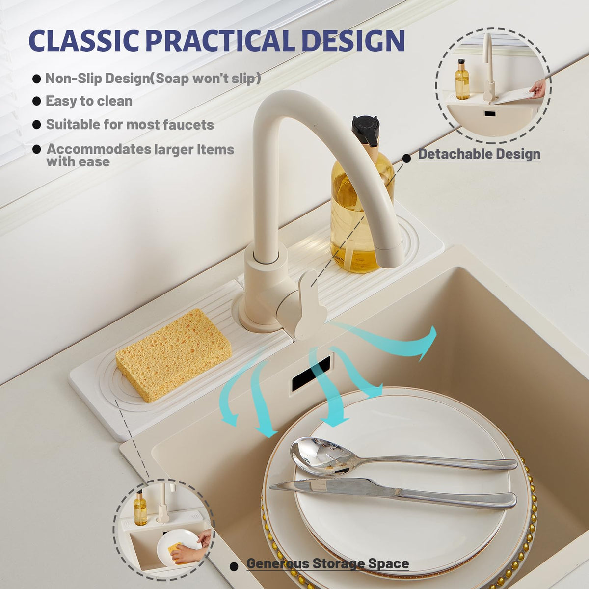 LinkMejor Stone Faucet Mat for Kitchen Sink, Faucet Mat Fast Drying Diatomite