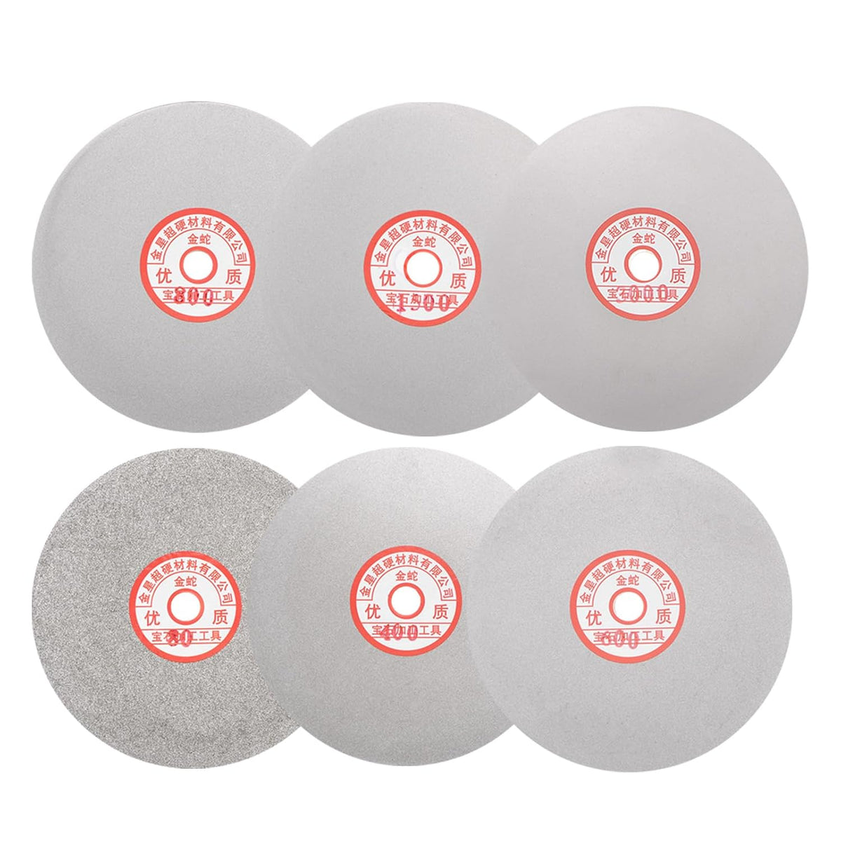 6pcs Diamond Sanding Grinding Disc Set, 6-Inch (150mm) Grit 80/400/600/800/1500/3000 1/2" Arbor Hole, Flat Lap Wheel Polishing Discs for Gemstone Tile Glass Stone Metal