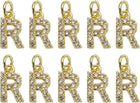 LinkMejor Rhinestone Letter Charm, 10pcs Crystal Zirconia Copper Alphabet R Pendants Slider Letter Charm for Wristbands Bracelets Necklace Jewelry Earring DIY Craft, Gold