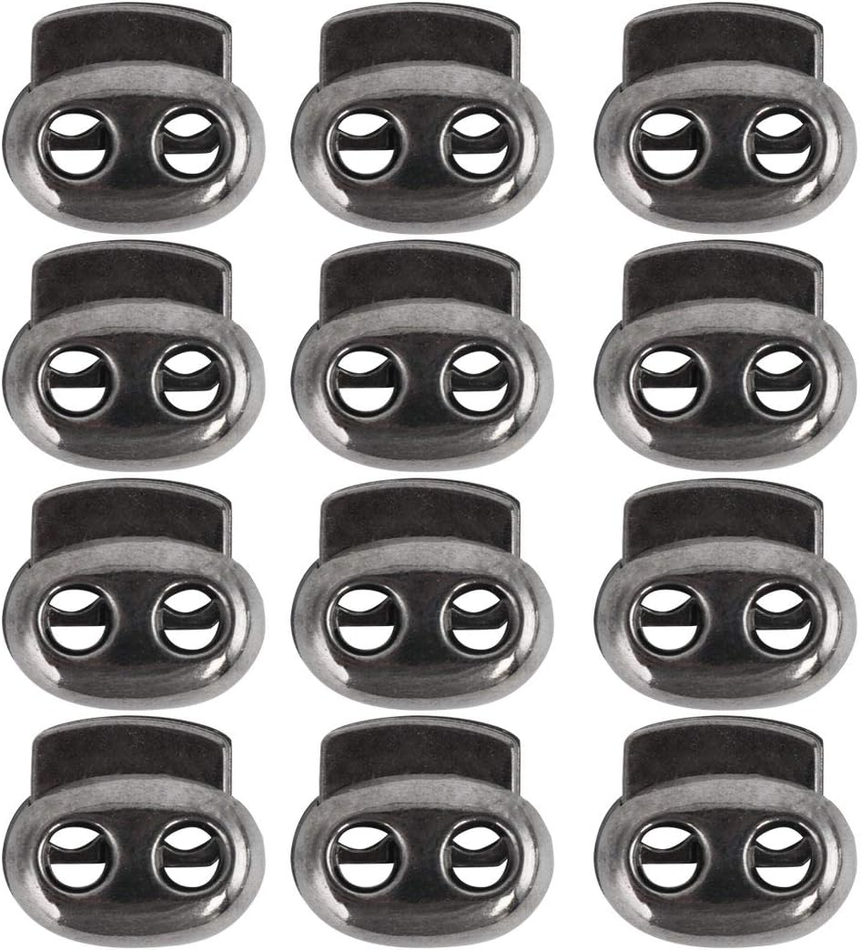LinkMejor 12 Pcs Plastic Cord Locks Spring Stopper Double Hole Toggle Fastener Stopper Rope End for Drawstrings Clothing Shoelaces Bags