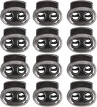 LinkMejor 12 Pcs Plastic Cord Locks Spring Stopper Double Hole Toggle Fastener Stopper Rope End for Drawstrings Clothing Shoelaces Bags