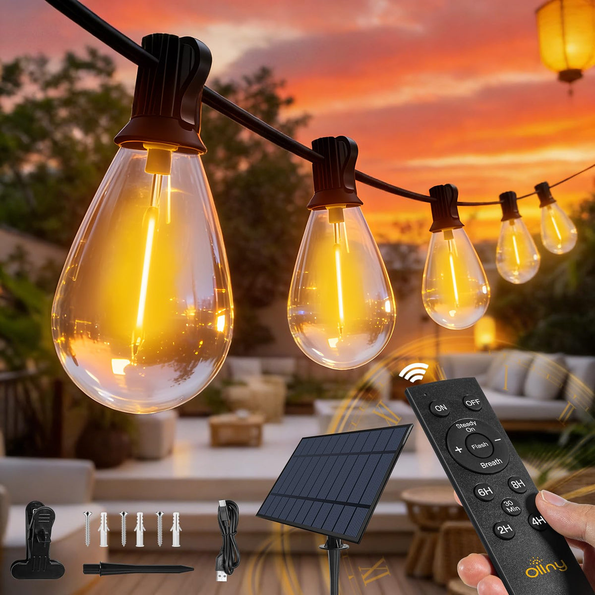 LinkMejor S11 50ฟุตไฟสายแสงอาทิตย์แบบกันน้ำสามารถปรับความสว่างได้สำหรับสวนหลังบ้าน