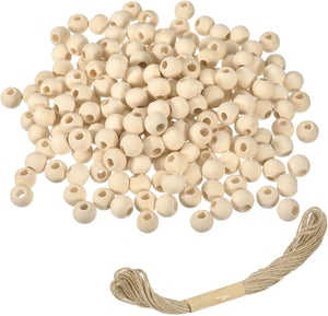 300Pcs Wooden Beads, 10mm/0.4inch Natural Color Ball Spacer Bead Unfinished Round Loose Beads for Crafts Jewelry Making Party Decoration (4mm Hole)