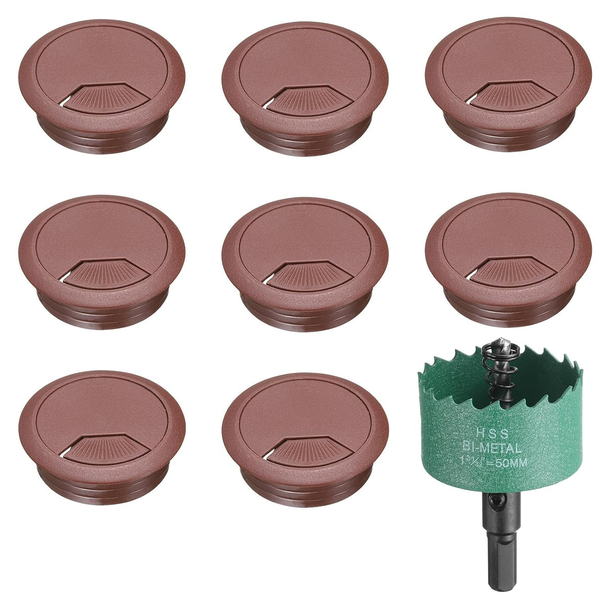 8 Pcs Desk Grommet, 2 Inch (50mm) Desk Cord Hole Cover with Hole Saw Wire Cord Cable Organizer Management for Office Home Table Cable Desktop Equipment Organizing, Brown