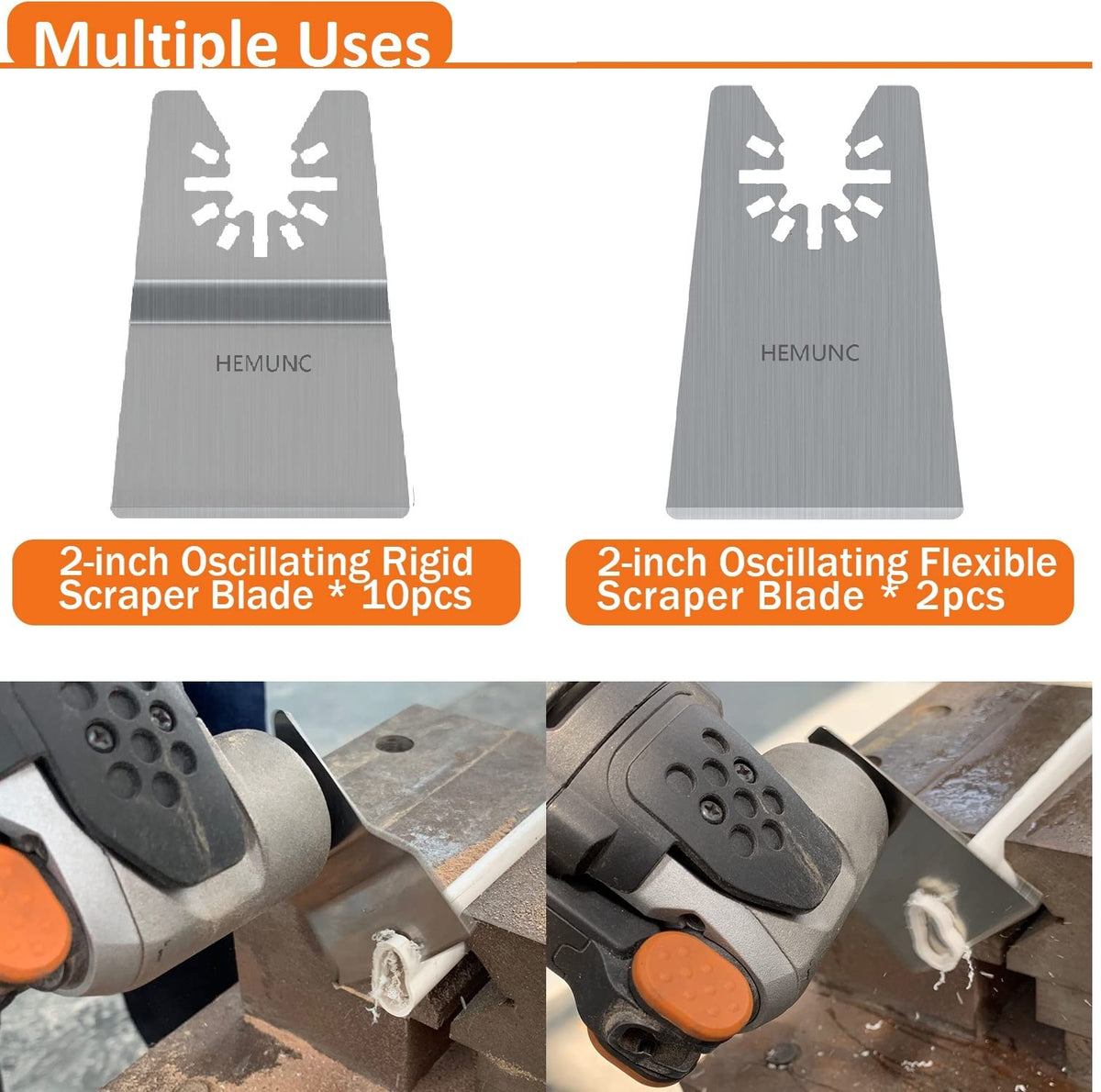 Set de lames de scraper oscillantes, incluant 10 lames de scraper rigides oscillantes, 2 lames de scraper multifonction flexibles, lames de scraper multifonction universelles pour l’application des adhésifs sur les carrelages