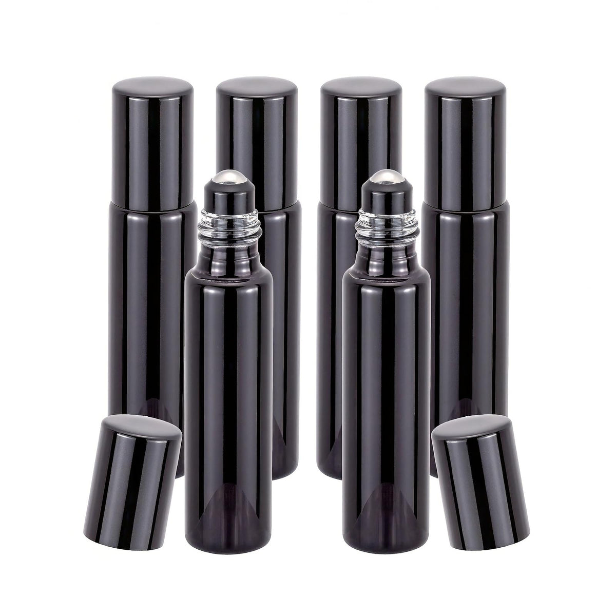 LinkMejor 6Stück 10mL schwarze leere Glasrollflaschen für ätherische Öle