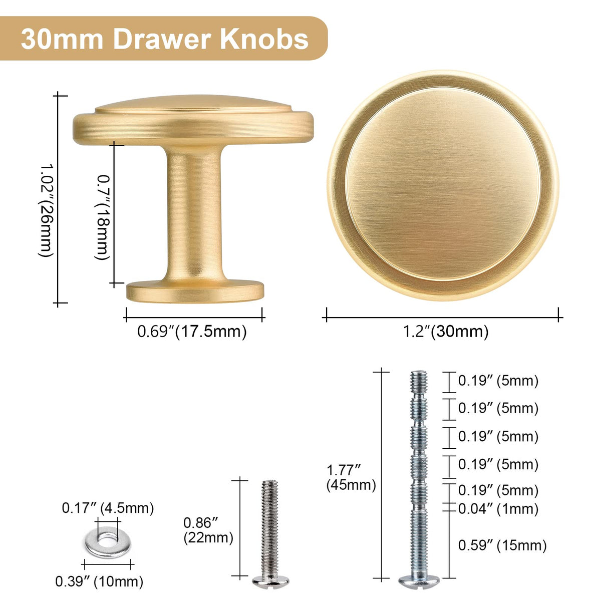 LinkMejor 2 Pack Butoane de Căsuță Aurii, 1-1/4 Inch Butoane de Căsuță Aurii Cu muchie, Echipament Modern pentru Căsuțe, Butoane Rotunde din Aliaj de Zinc pentru Cuptor de Coacere și Măsuțe de Chiuvetă, Butoane pentru Uși de Schimbare