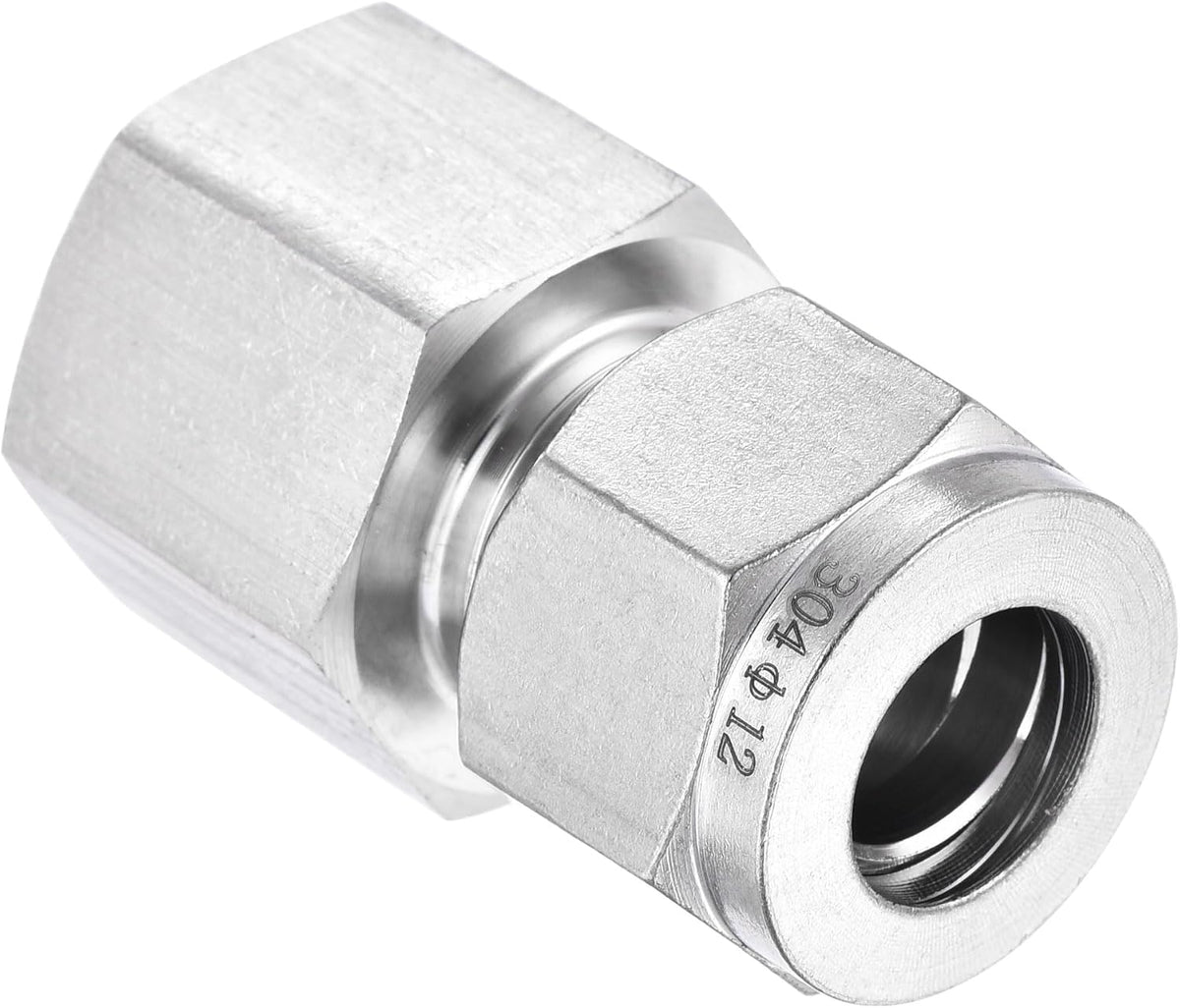 Compression Tube Fitting 1/2NPT Female Thread x 12mm Tube OD Straight Coupling Adapter 304 Stainless Steel