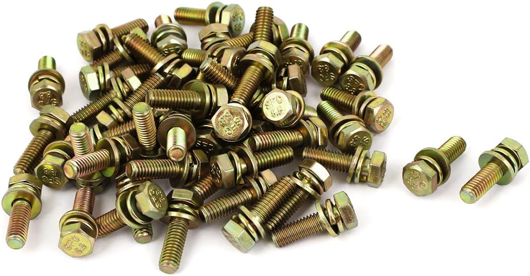 M6x20mm 8.8 Grade Yellow Zinc Plated Hex Head Bolt 50pcs w Washer