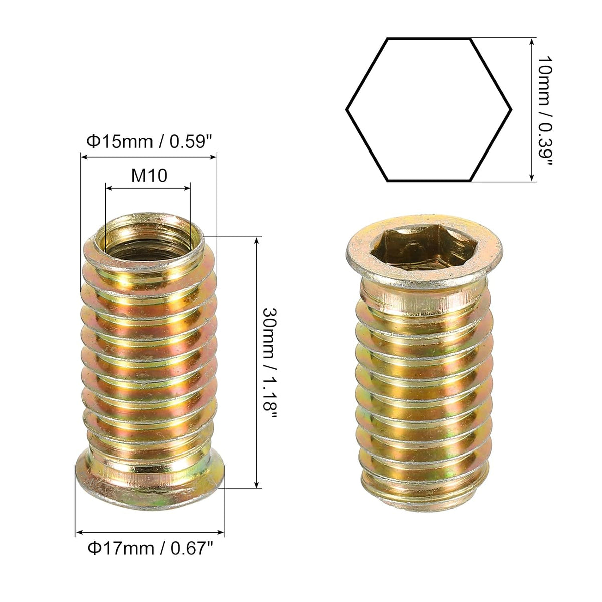 木製家具用 M6x20mm ネジインサートネジ インターフェース六角ソケットドライブ 10個
