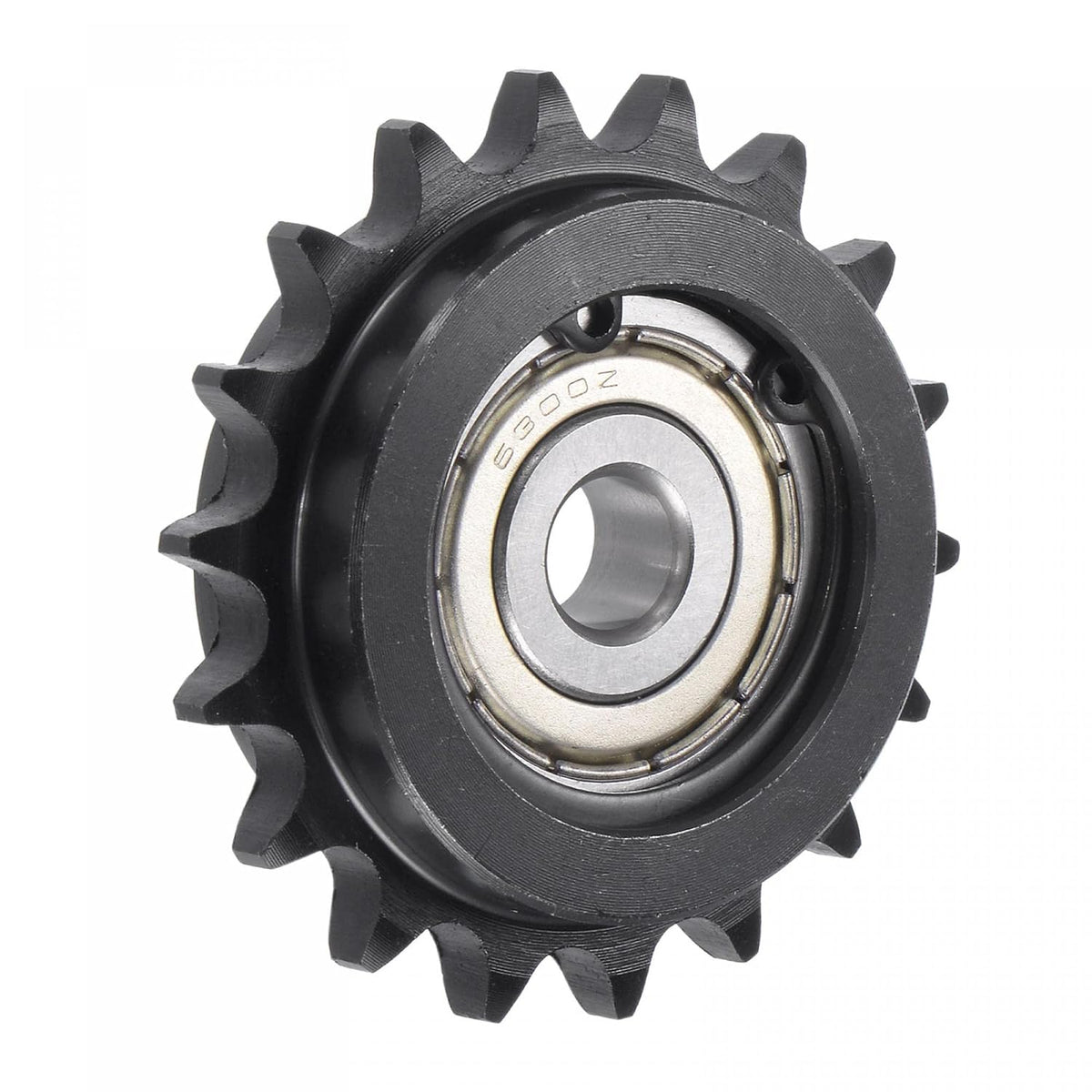 Chain Idler Sprocket, 10mm Bore 3/8" Pitch 18 Tooth Tensioner, Black Oxide Finish C45 Carbon Steel with Insert Single Bearing for ISO 06B Chains