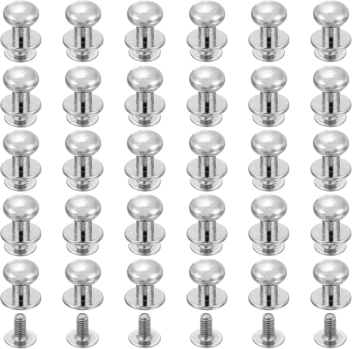 60Pcs 8mm Chicago Screws Round Head Button Leathercraft Rivets for DIY Leather Crafting Decoration Handbag Shoes Belt Repair, Silver