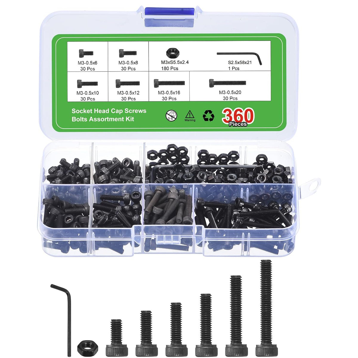 Hex Socket Bolts Kits (M3), Grade 12.9 Carbon Steel Hex Socket Drive Screws, Black