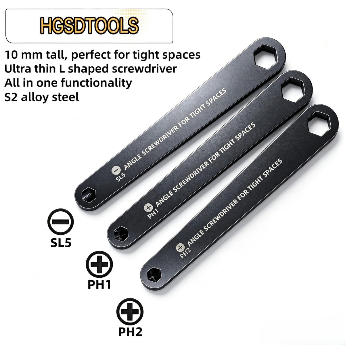 LinkMejor 3PC Ultra Low Right Angle Offset Screwdriver Set(PH1, PH2, SL6)