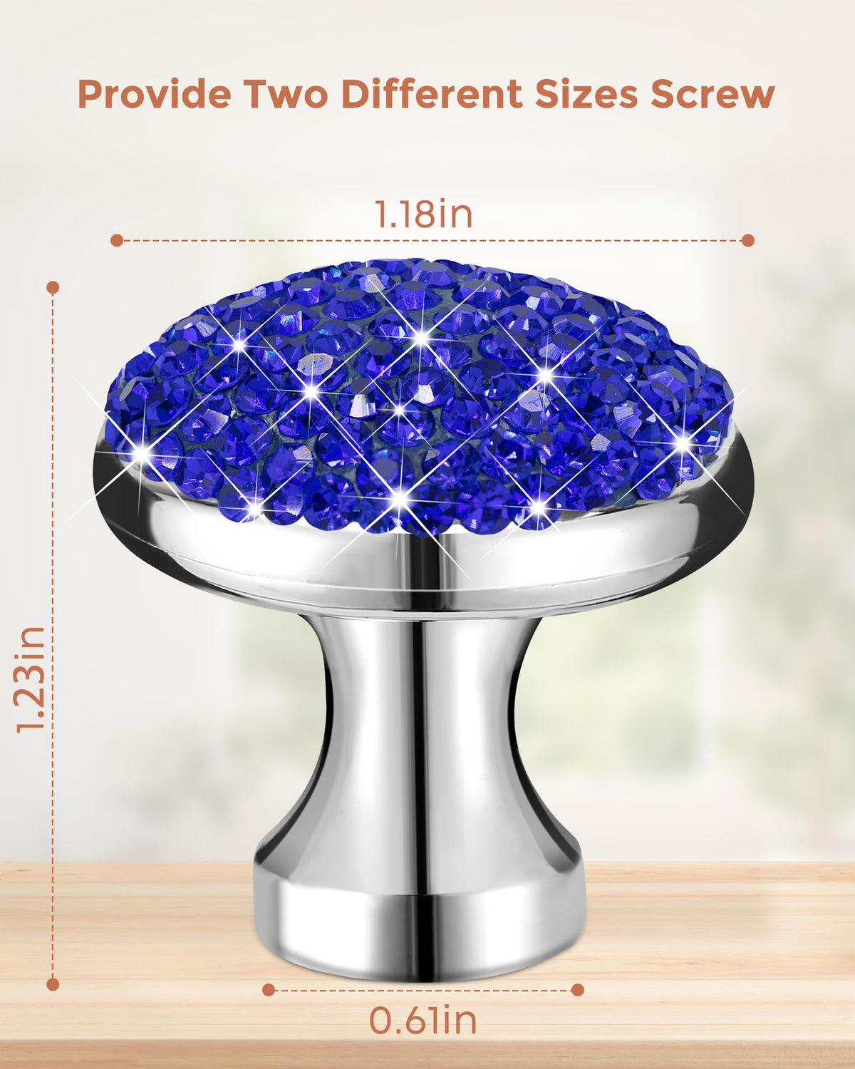 Bling skuffehåndtag, Skuffetræk, Blå rhinestones dekoration, 1-1/5 tommer, 10 pakke