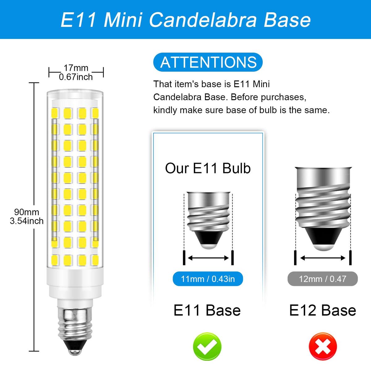 E11 T4 Candelabra Bulbs Dimmable 12W 120V Daylight White 6000K 4-Pack