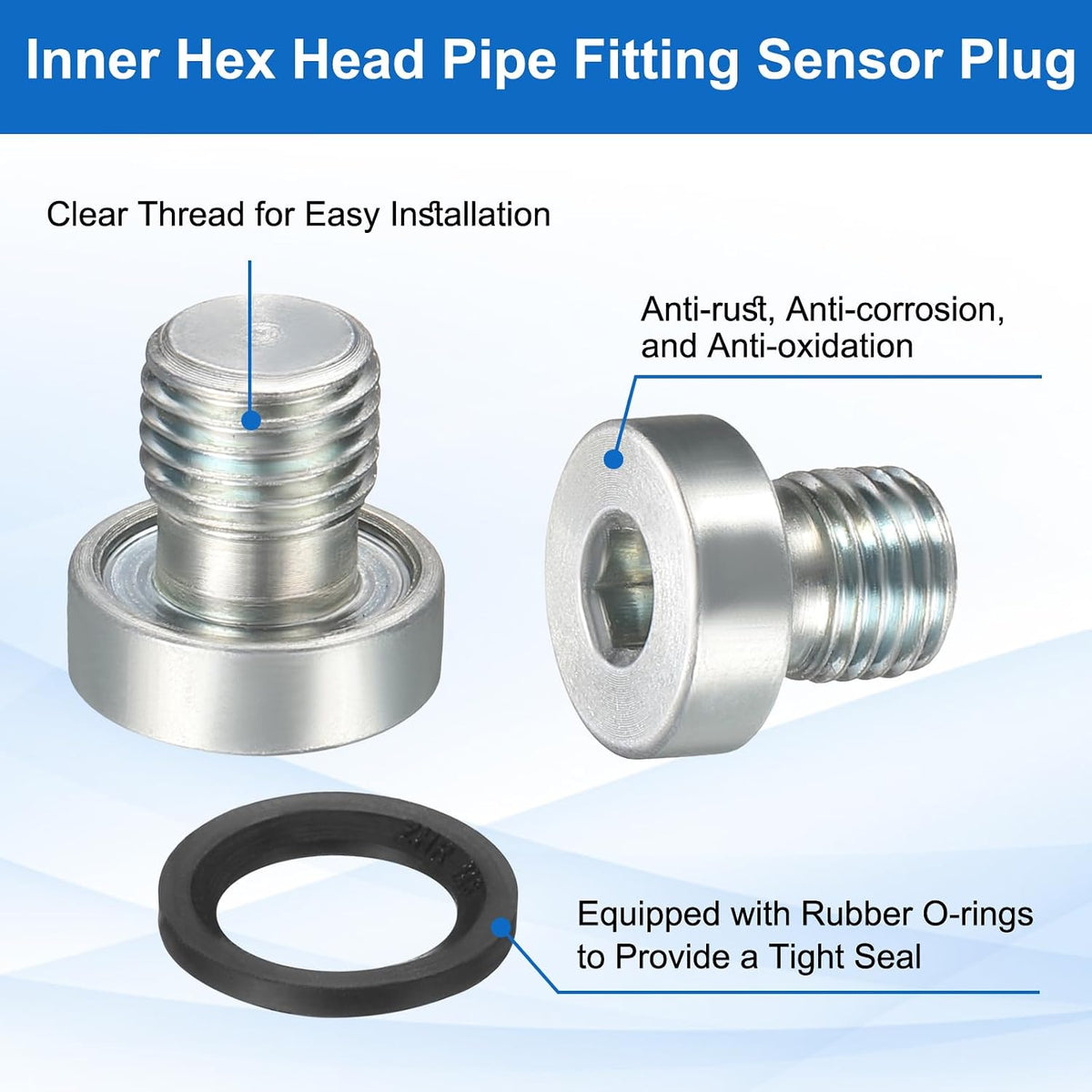4 stykker G1/4x19 inner hex-head pipe-fitting plug, universal carbon-stål trådsockelplug med svart o-ring for slutende pipeend eller ersättande drenge