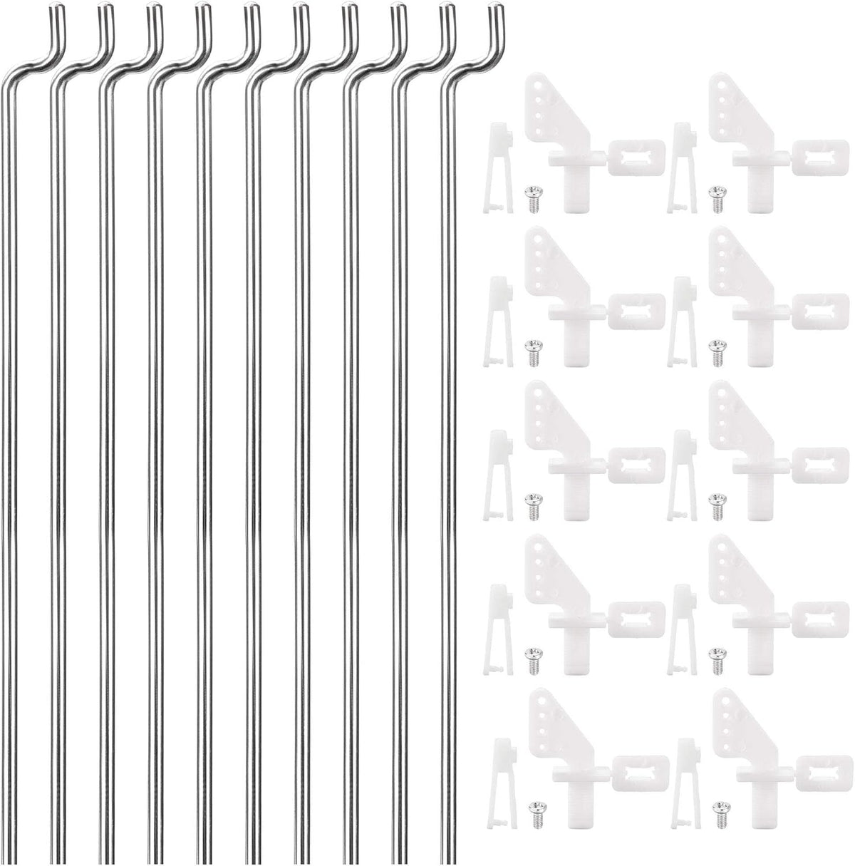 10pcs Steel Z Push Rods 1.2 x 340mm,10pcs Nylon Standard Control Horns 4 Holes for DIY