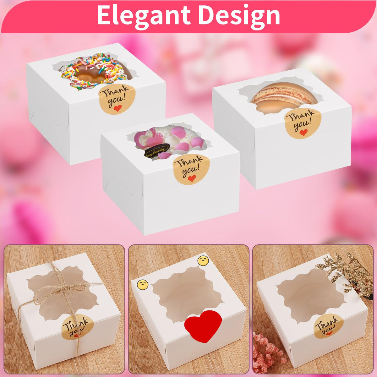 LinkMejor Cookie Boxes con finestra, piccole scatole per pasticceria per dolci