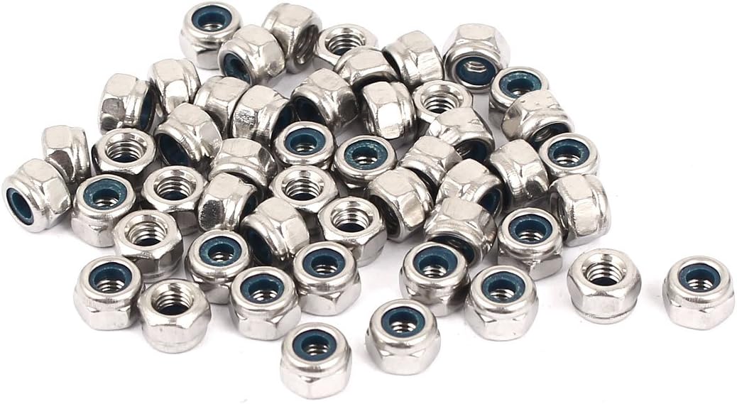M3 304 Stainless Steel Self-Locking Nylon Insert Hex Lock Nuts 50pcs