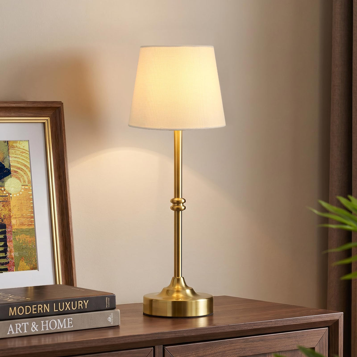 LinkMejor Cordless Table Lamp, Rechargeable Battery Operated, Brass, 1 Pack